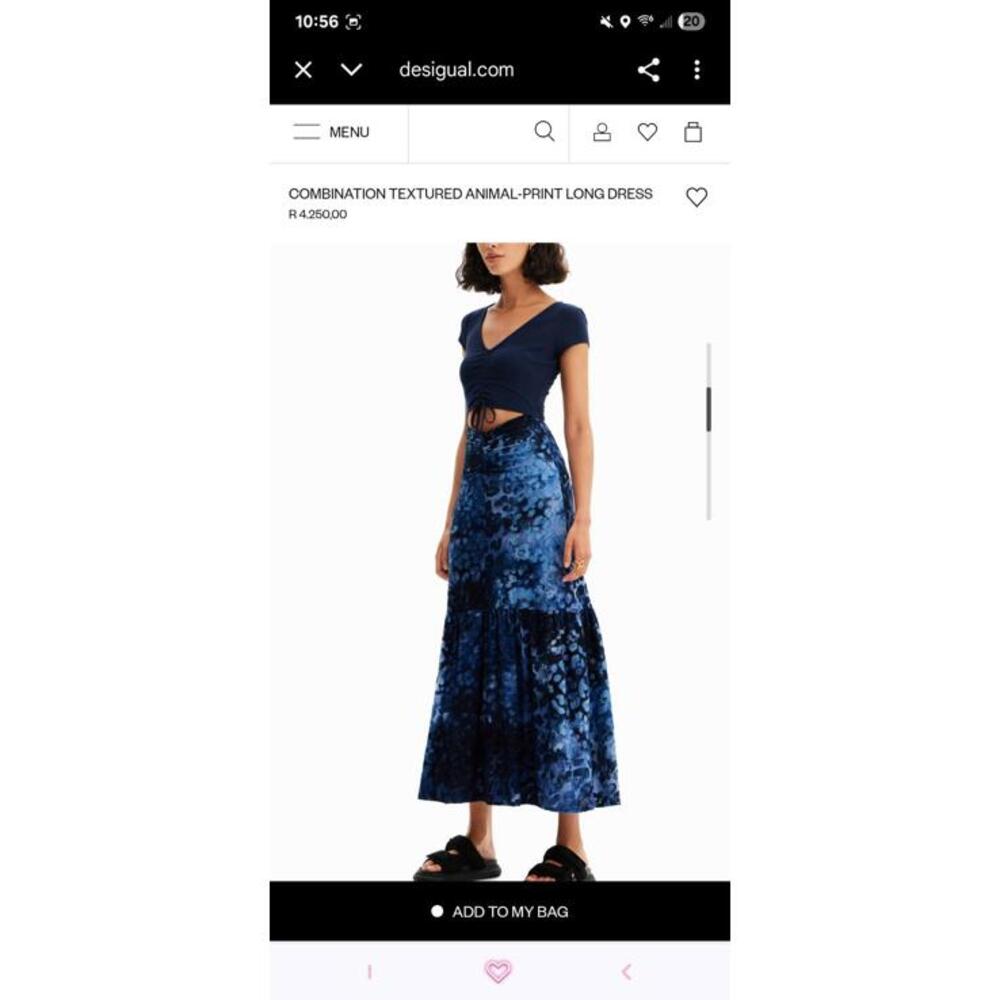 Desigual Combination Textured Animal Print Maxi Dress Cut Out Ruched